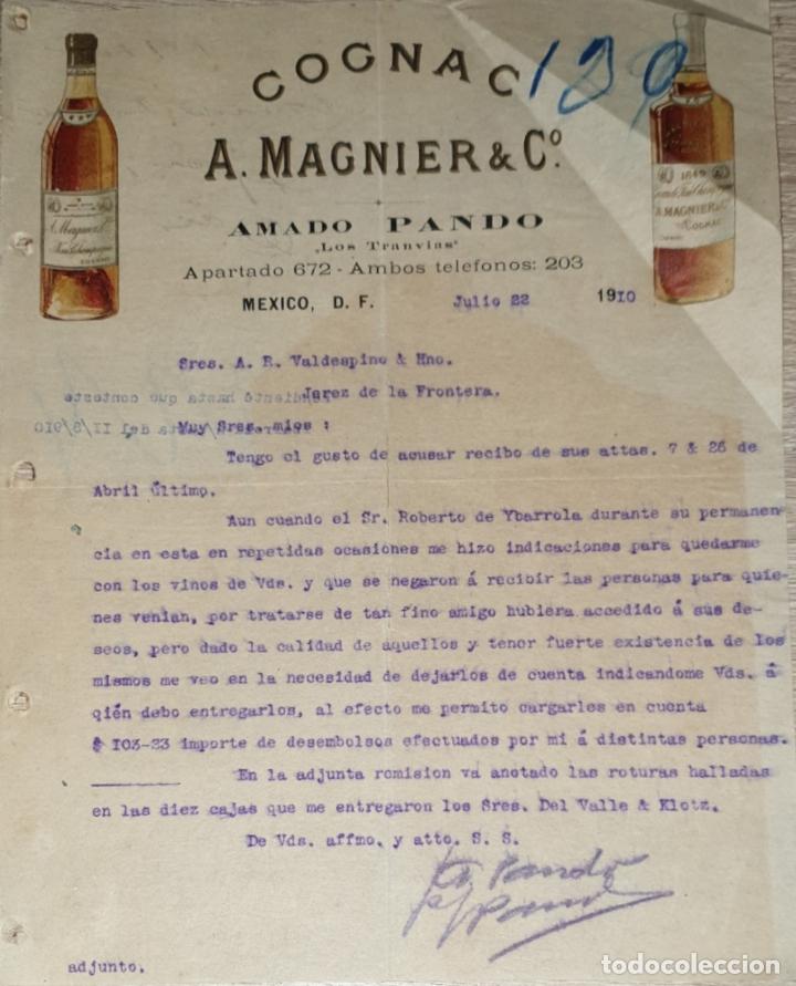 Gesch&auml;ftsbriefe: Carta comercial A. Magnier & C&ordm;. Los Tranv&iacute;as. Amado Pando. Mexico 1910