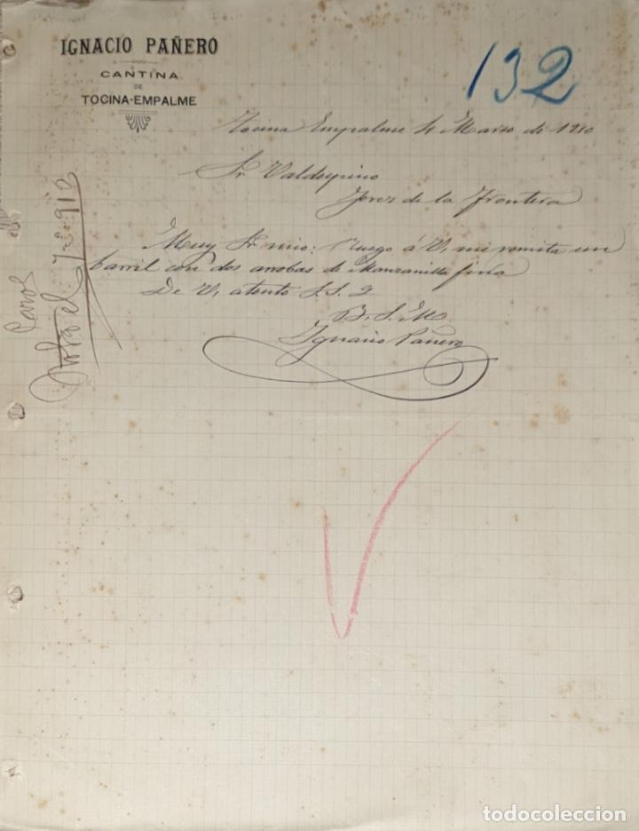 Gesch&auml;ftsbriefe: Carta comercial. Ignacio Pa&ntilde;ero. Cantina. Tocina-Empalme. Sevilla. Espa&ntilde;a 1910