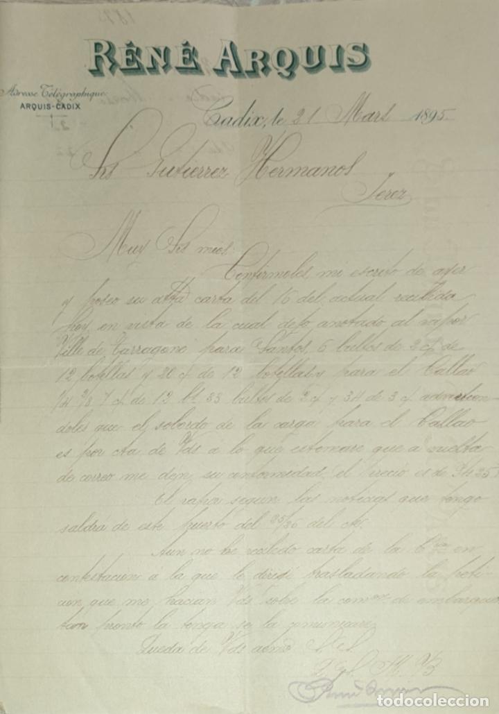 Gesch&auml;ftsbriefe: Carta comercial. R&eacute;n&eacute; Arquis. C&aacute;diz. Espa&ntilde;a 1895