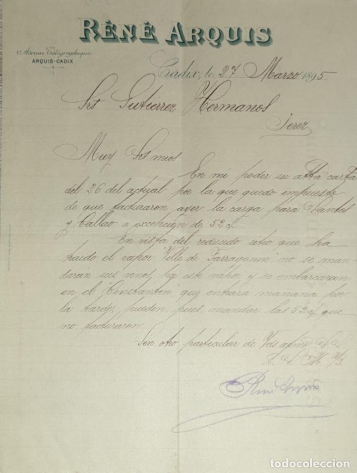 Gesch&auml;ftsbriefe: Carta comercial. R&eacute;n&eacute; Arquis. C&aacute;diz. Espa&ntilde;a 1895