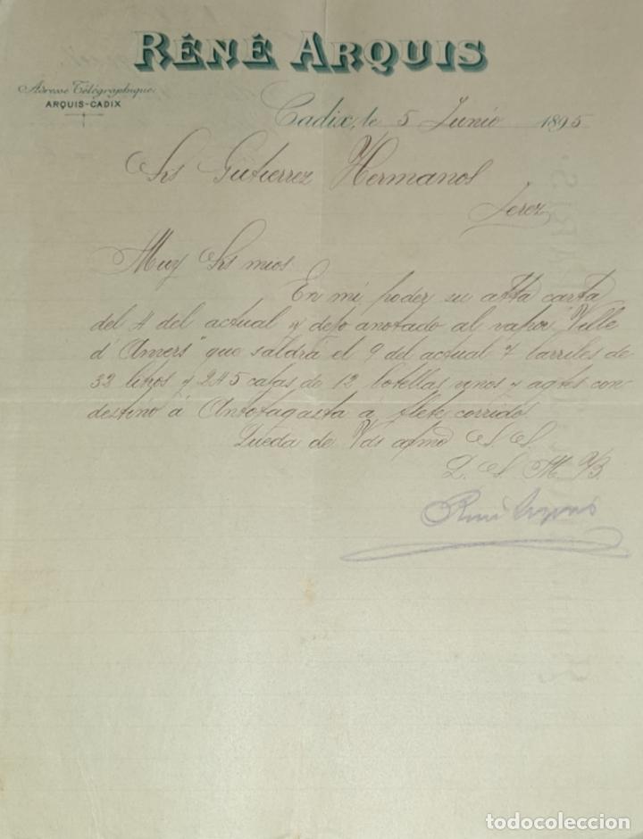 Gesch&auml;ftsbriefe: Carta comercial. R&eacute;n&eacute; Arquis. C&aacute;diz. Espa&ntilde;a 1895
