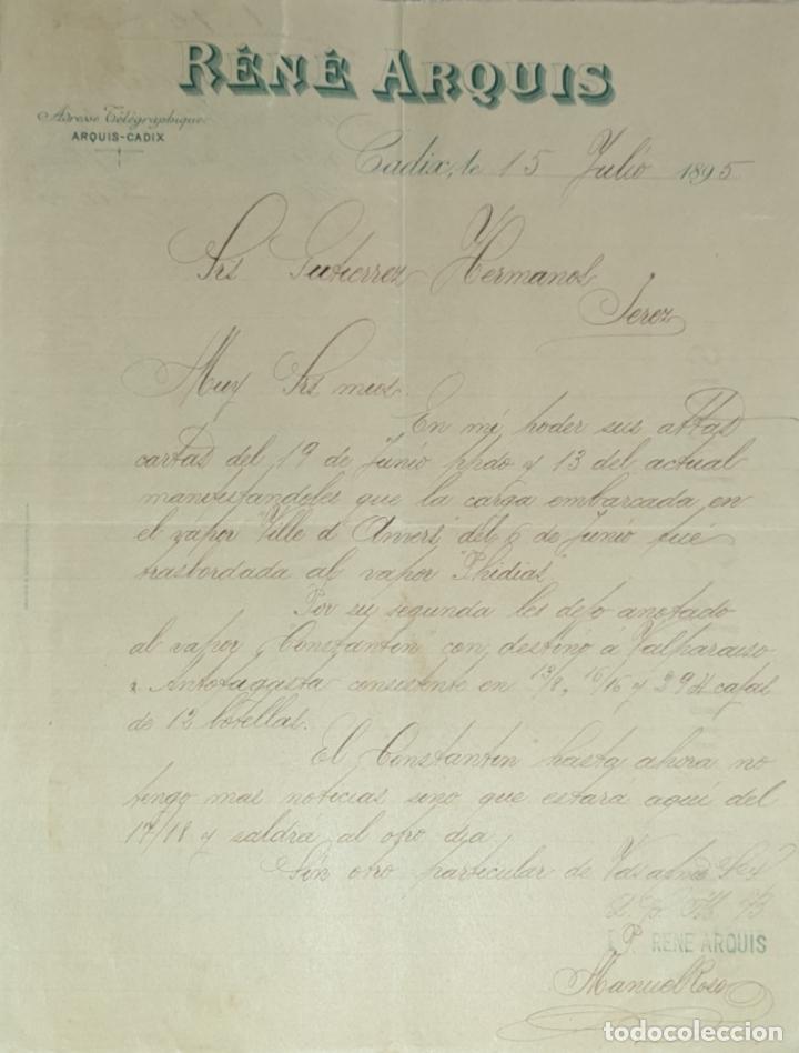 Lettres commerciales: Carta comercial. R&eacute;n&eacute; Arquis. C&aacute;diz. Espa&ntilde;a 1895