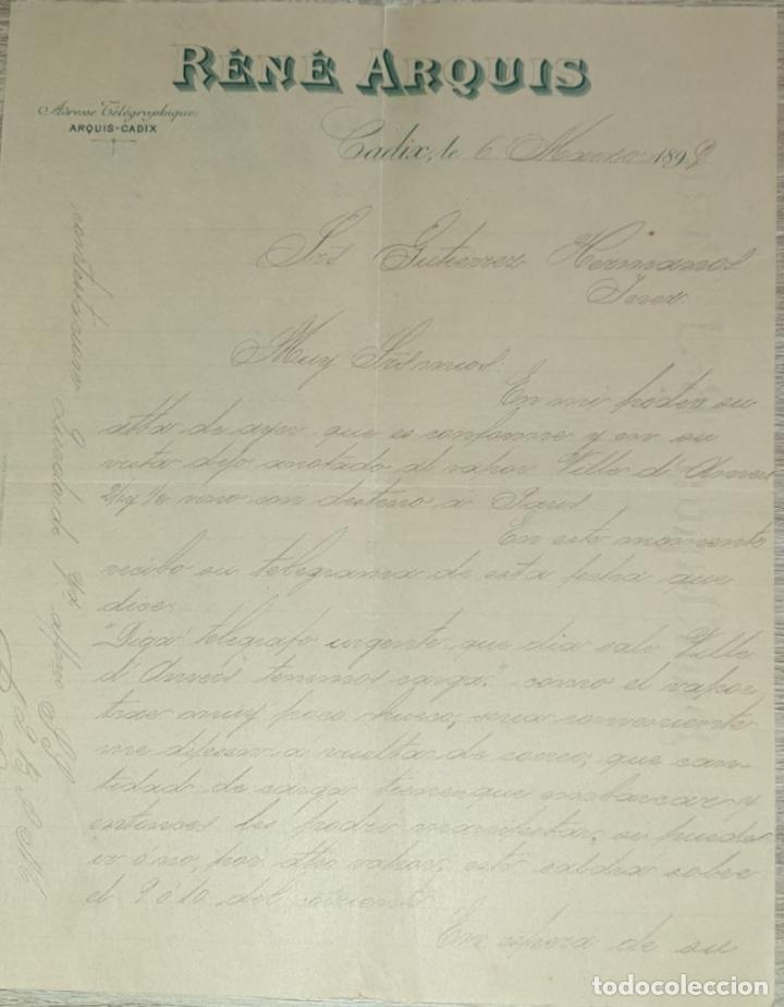 Lettres commerciales: Carta comercial. R&eacute;n&eacute; Arquis. C&aacute;diz. Espa&ntilde;a 1895