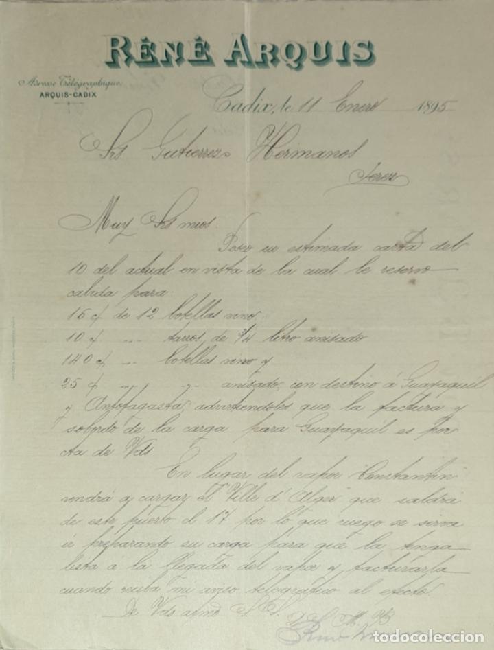 Lettres commerciales: Carta comercial. R&eacute;n&eacute; Arquis. C&aacute;diz. Espa&ntilde;a 1895