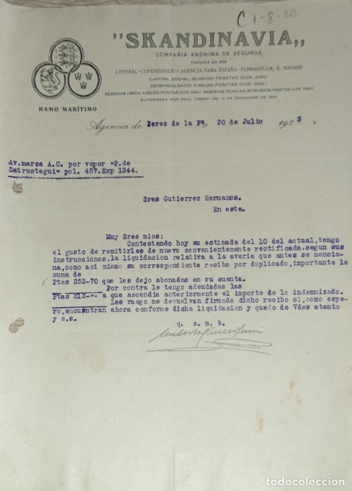 Lettres commerciales: Carta comercial. Skandinavia. Compa&ntilde;&iacute;a An&oacute;nima de seguros. Jerez. Espa&ntilde;a 1923