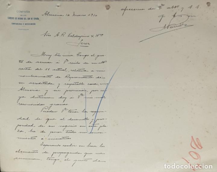 Gesch&auml;ftsbriefe: Carta comercial. Compa&ntilde;&iacute;a de los caminos de hierro del Sur de Espa&ntilde;a. Almer&iacute;a 1910