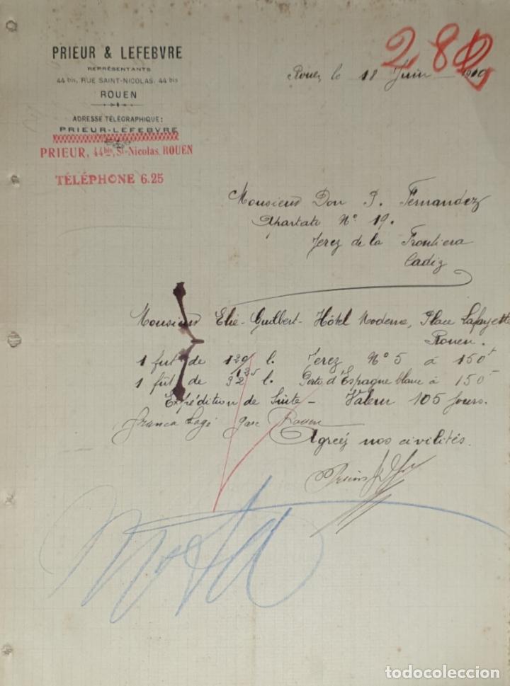 Gesch&auml;ftsbriefe: Carta comercial. Prieur & Lefebvre. Representants. Rouen. Francia 1910