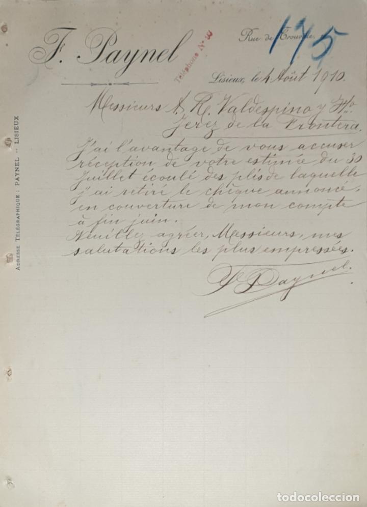 Gesch&auml;ftsbriefe: Carta comercial. F. Paynel. Lisieux. Francia 1910