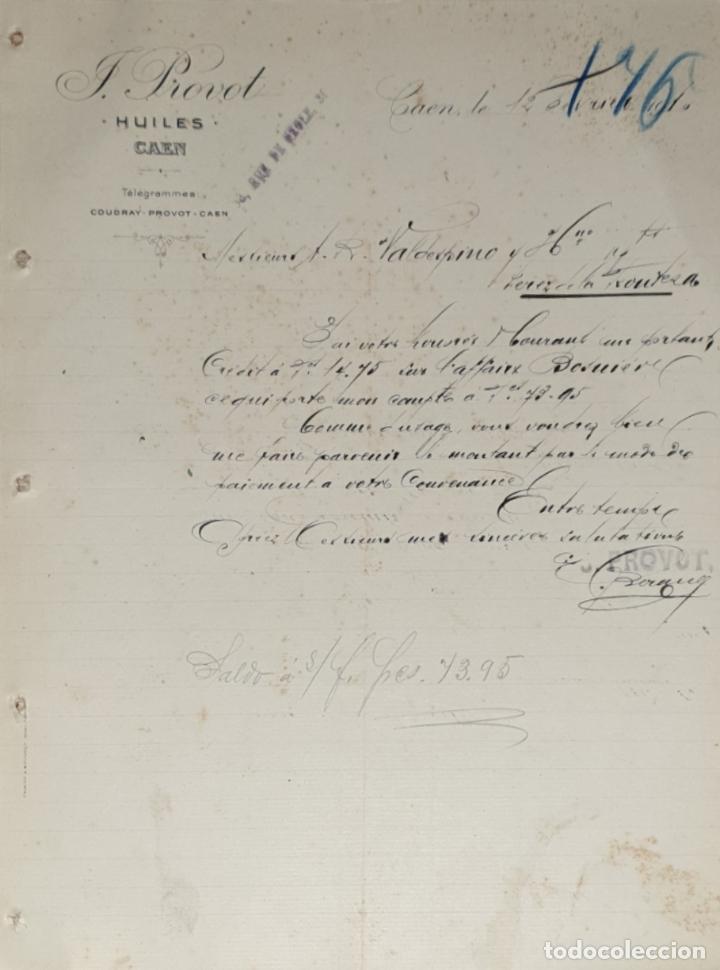 Gesch&auml;ftsbriefe: Carta comercial. F. Provot. Caen. Francia 1910