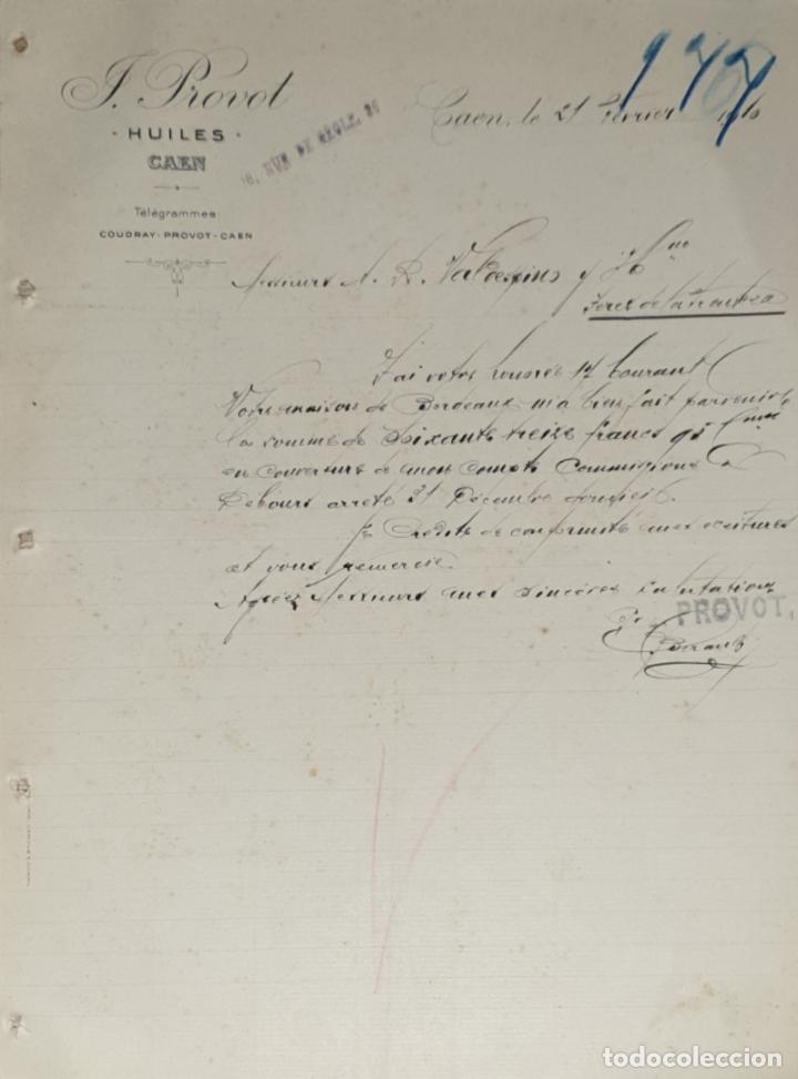 Gesch&auml;ftsbriefe: Carta comercial. F. Provot. Caen. Francia 1910