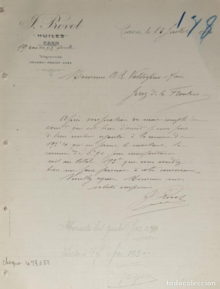 Gesch&auml;ftsbriefe: Carta comercial. F. Provot. Caen. Francia 1910