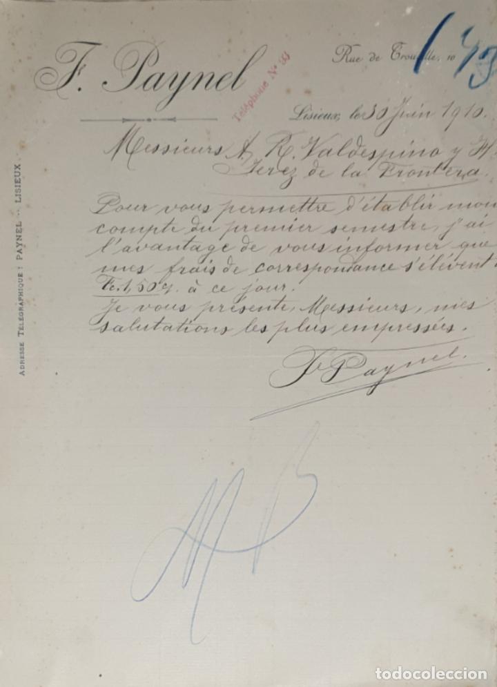 Gesch&auml;ftsbriefe: Carta comercial. F. Paynel. Lisieux. Francia 1910
