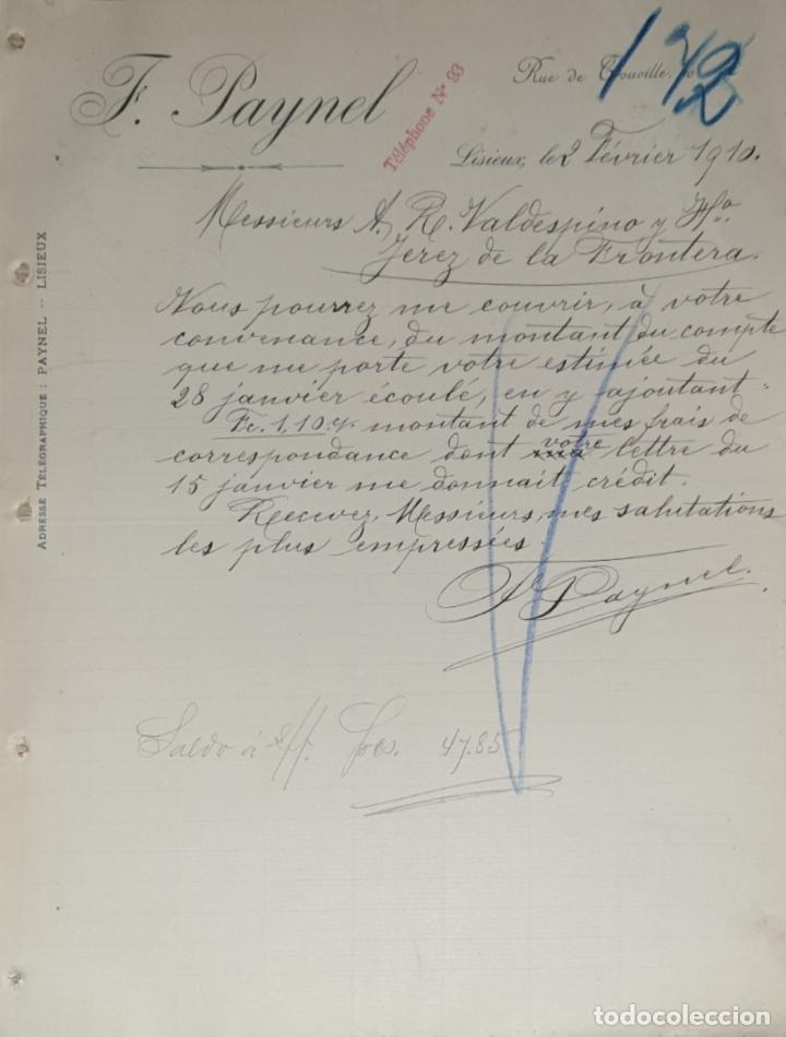 Gesch&auml;ftsbriefe: Carta comercial. F. Paynel. Lisieux. Francia 1910