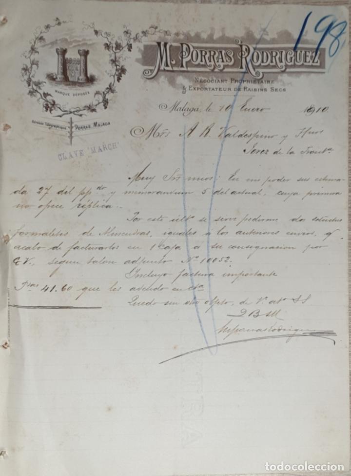Gesch&auml;ftsbriefe: Carta comercial.M.Porras Rodriguez. Negociant Proprietaire & Exportateur de Raisins Secs.M&aacute;laga 1910