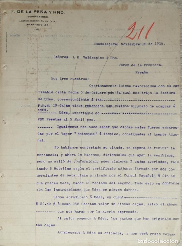 Gesch&auml;ftsbriefe: Carta comercial. F. de La Pe&ntilde;a y Hno. Guadalajara. M&eacute;xico 1910
