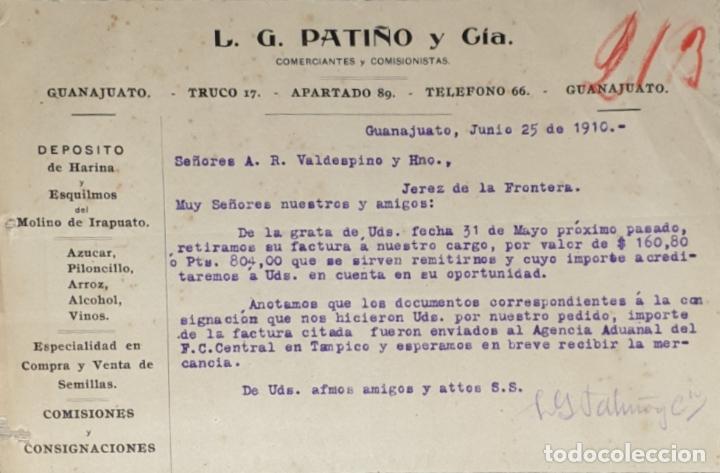 Gesch&auml;ftsbriefe: Carta comercial. L.G. Pati&ntilde;o y C&iacute;a. Comerciantes y Comisionistas. Guanajuato. M&eacute;xico 1910
