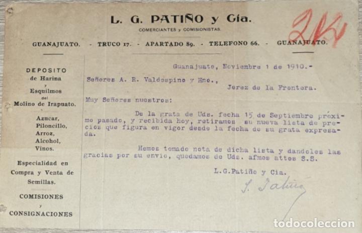 Gesch&auml;ftsbriefe: Carta comercial. L.G. Pati&ntilde;o y C&iacute;a. Comerciantes y Comisionistas. Guanajuato. M&eacute;xico 1910