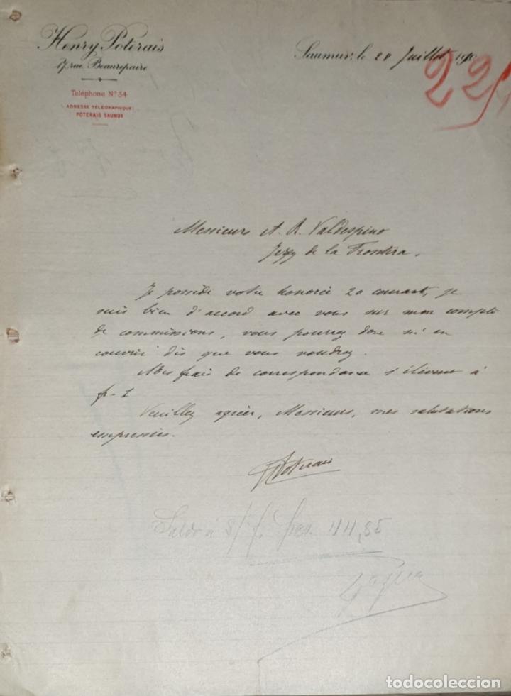 Gesch&auml;ftsbriefe: Carta comercial. Henry Poterais. Saumur. Francia 1910