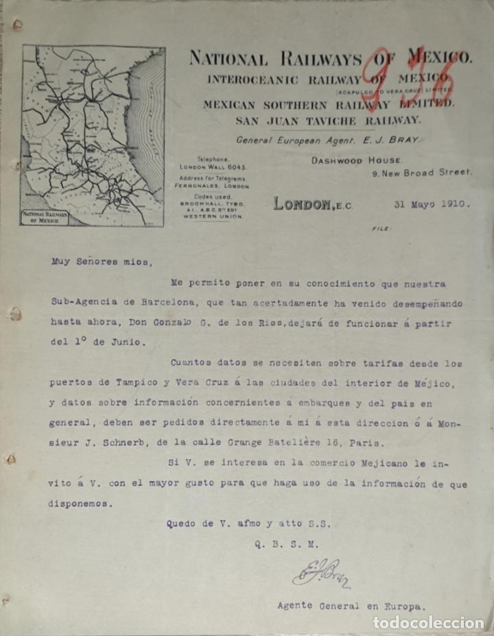 Cartas comerciais: Carta comercial. National Railways of M&eacute;xico. London 1910