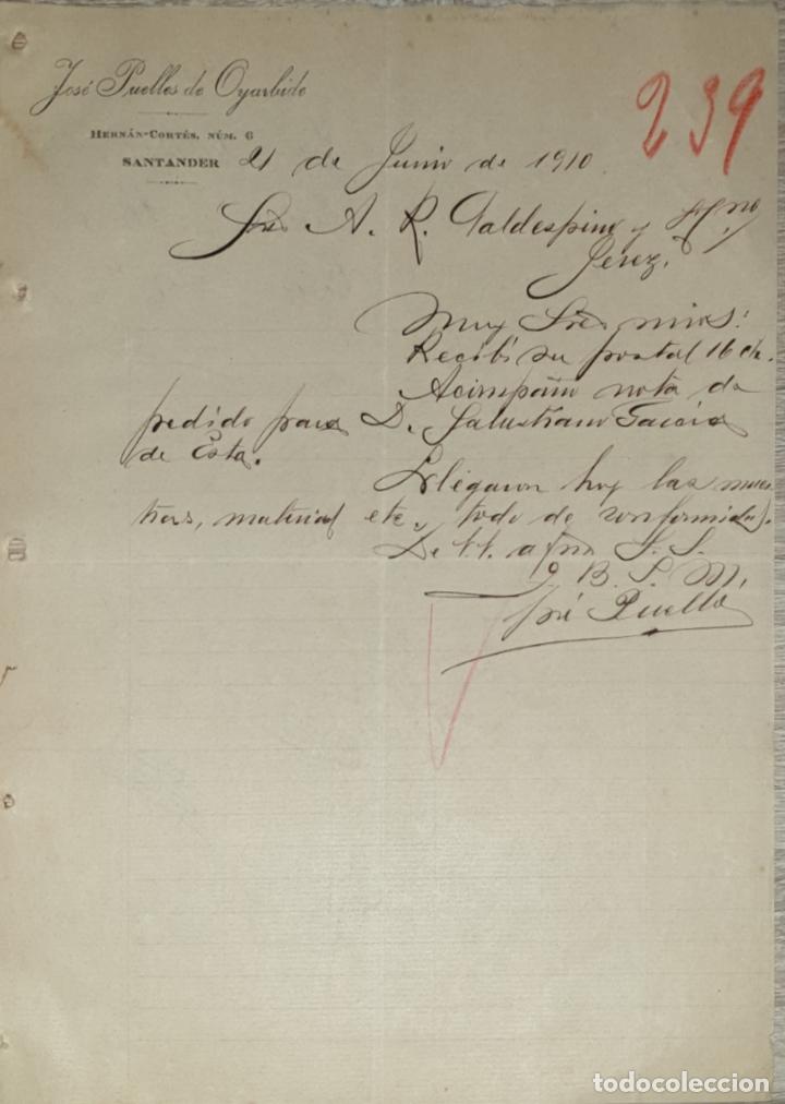 Cartas comerciais: Carta comercial. Jos&eacute; Puelles de Oyarbide. Santander. Espa&ntilde;a 1910