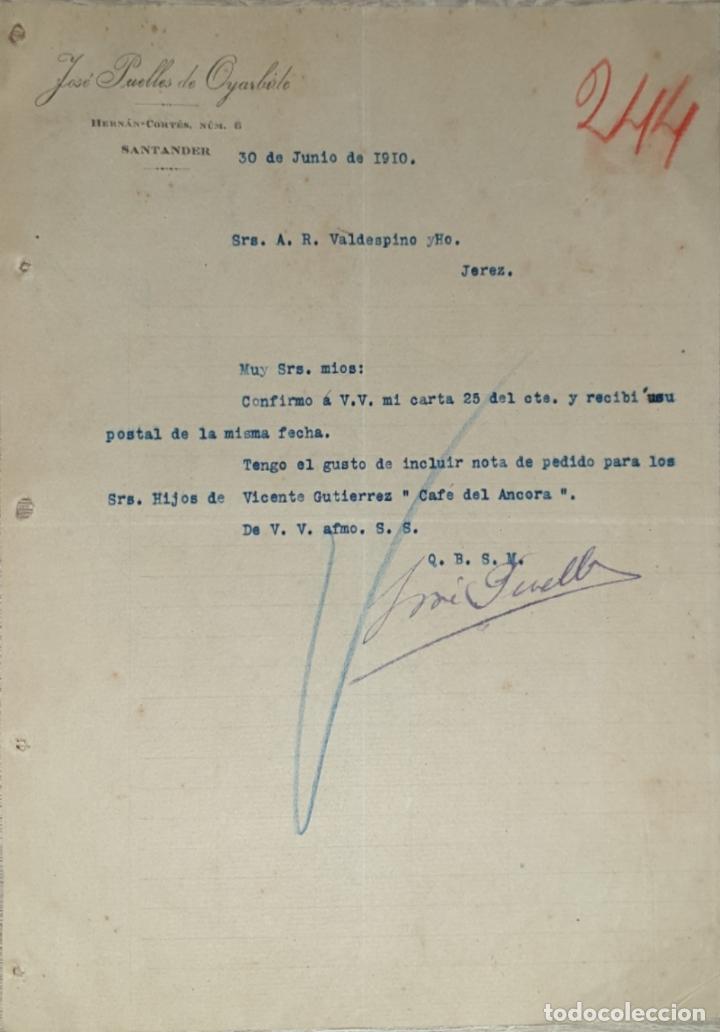 Cartas comerciais: Carta comercial. Jos&eacute; Puelles de Oyarbide. Santander. Espa&ntilde;a 1910
