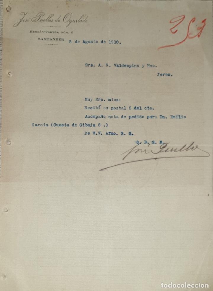 Cartas comerciais: Carta comercial. Jos&eacute; Puelles de Oyarbide. Santander. Espa&ntilde;a 1910