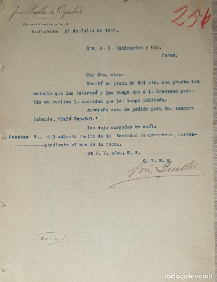 Cartas comerciais: Carta comercial. Jos&eacute; Puelles de Oyarbide. Santander. Espa&ntilde;a 1910