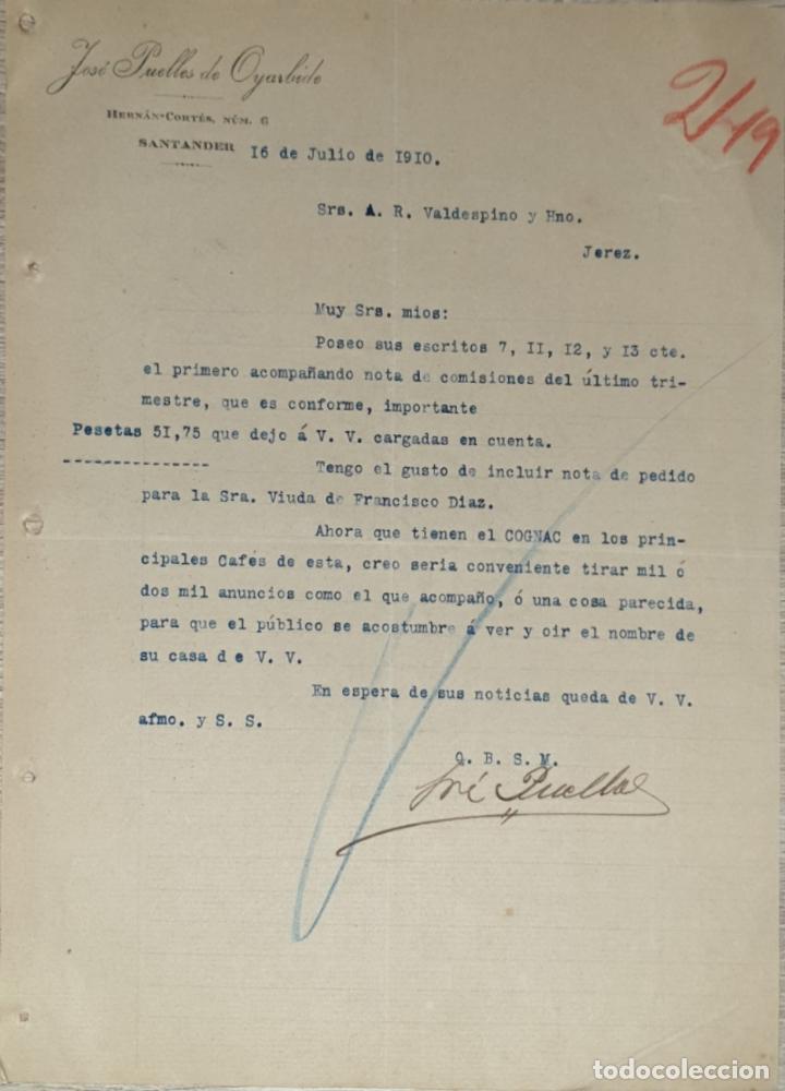 Cartas comerciais: Carta comercial. Jos&eacute; Puelles de Oyarbide. Santander. Espa&ntilde;a 1910