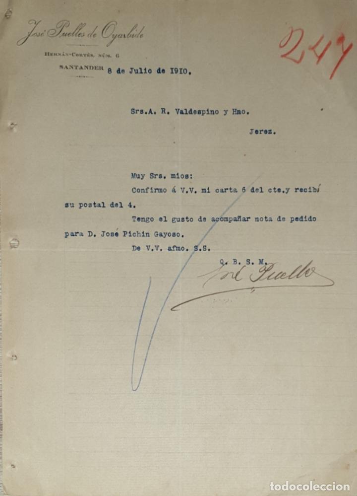 Cartas comerciais: Carta comercial. Jos&eacute; Puelles de Oyarbide. Santander. Espa&ntilde;a 1910