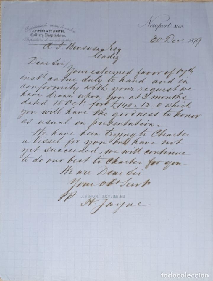 Cartas comerciais: Carta comercial. J. Vipond & C&ordm; Limited. Newport. EEUU. 1879