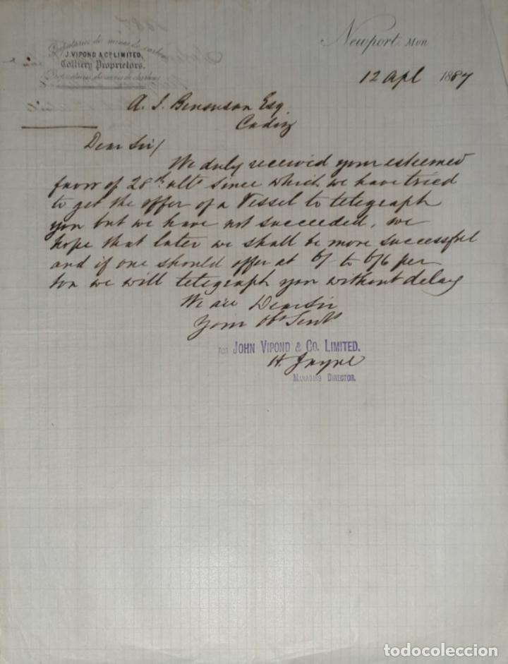 Cartas comerciais: Carta comercial. J. Vipond & C&ordm; Limited. Newport. EEUU. 1887
