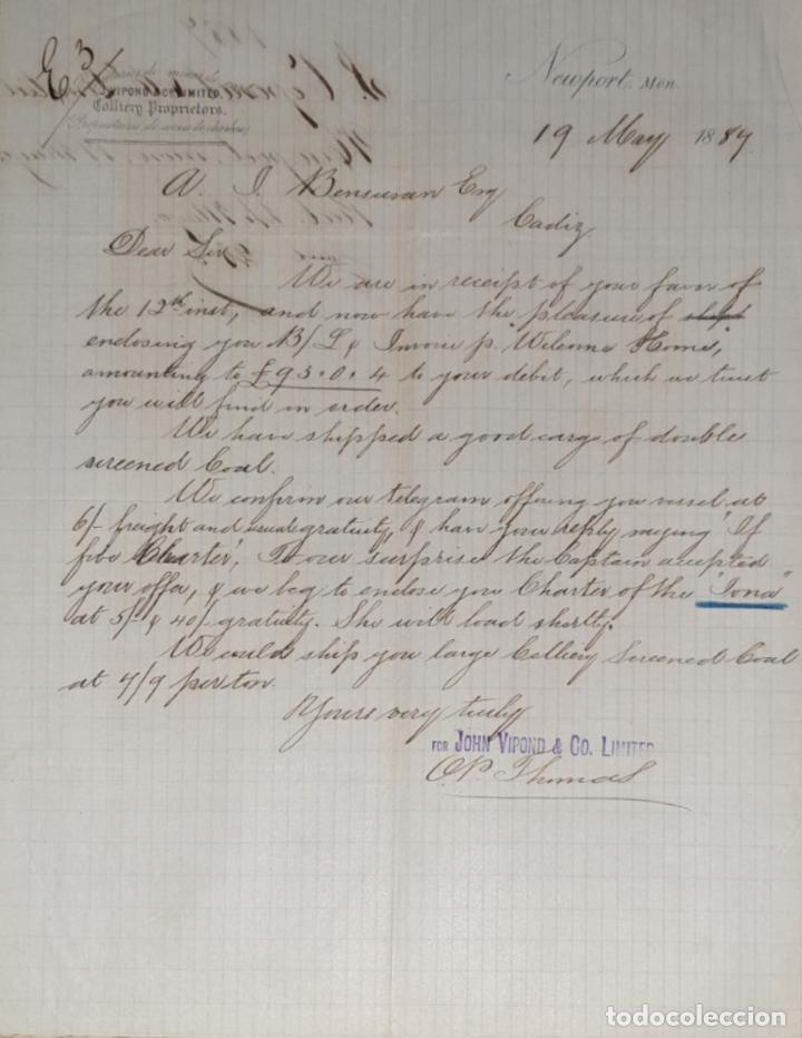 Cartas comerciais: Carta comercial. J. Vipond & C&ordm; Limited. Newport. EEUU. 1887