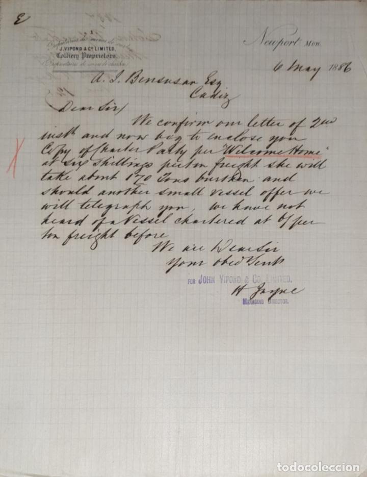Cartas comerciais: Carta comercial. J. Vipond & C&ordm; Limited. Newport. EEUU. 1886