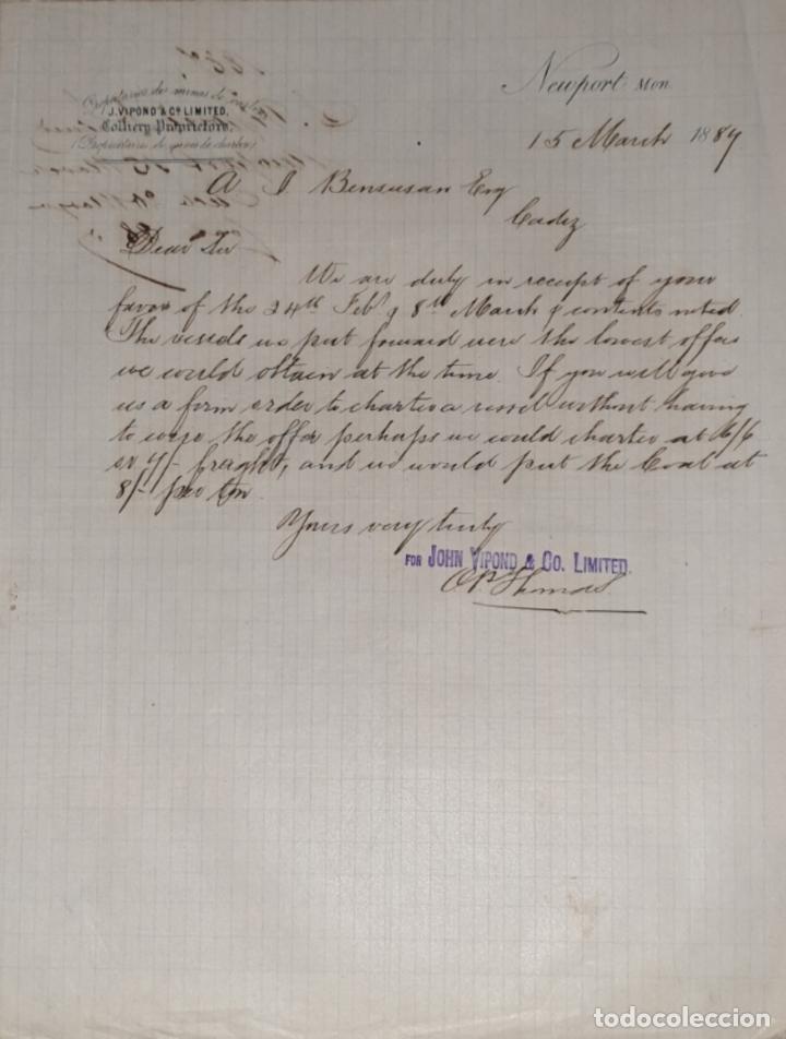 Cartas comerciais: Carta comercial. J. Vipond & C&ordm; Limited. Newport. EEUU. 1887