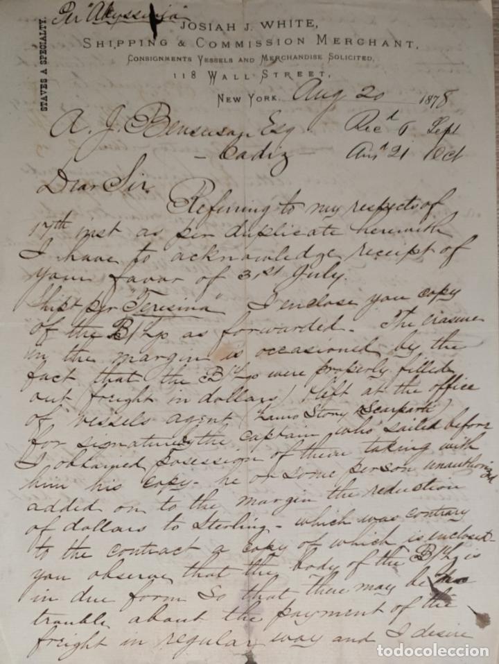 Cartas comerciais: Carta comercial. Josiah J. White. Shipping & Commission Merchant. New York 1878