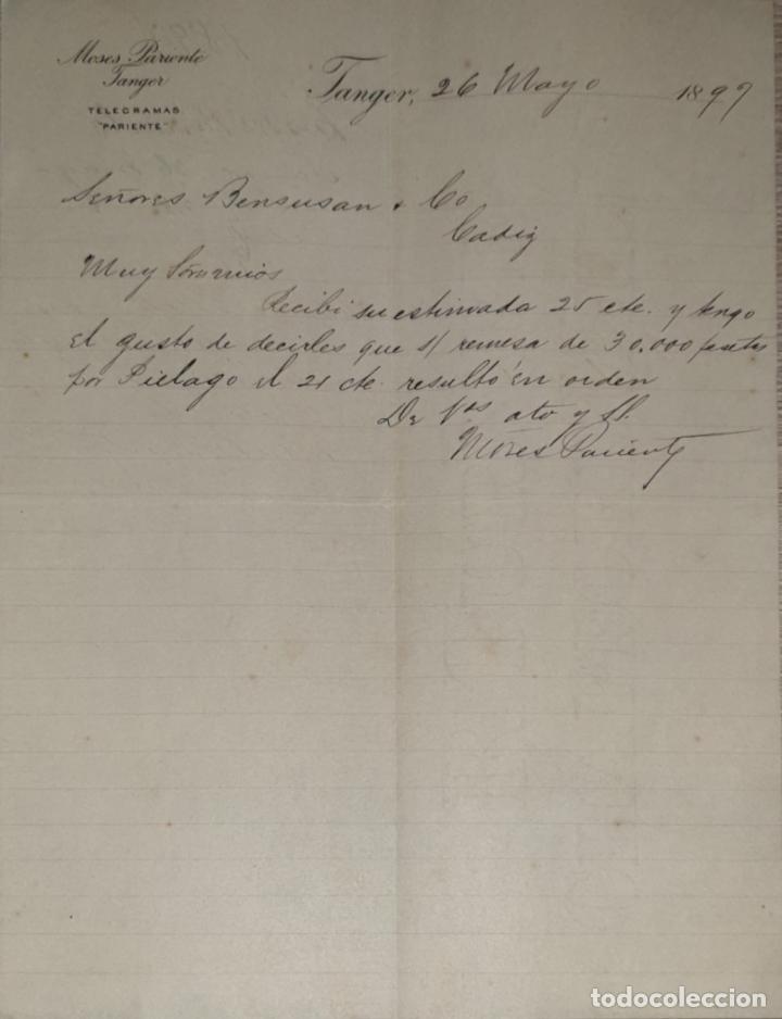Cartas comerciais: Carta comercial. Moses Pariente. T&aacute;nger 1899