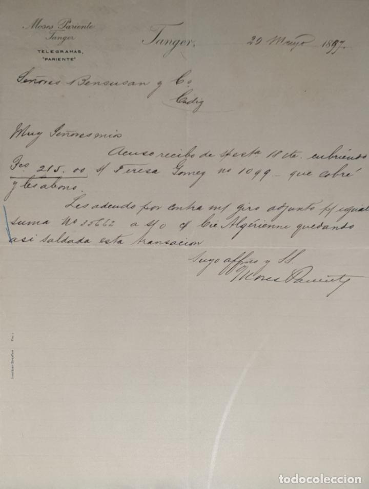 Cartas comerciais: Carta comercial. Moses Pariente. T&aacute;nger 1897