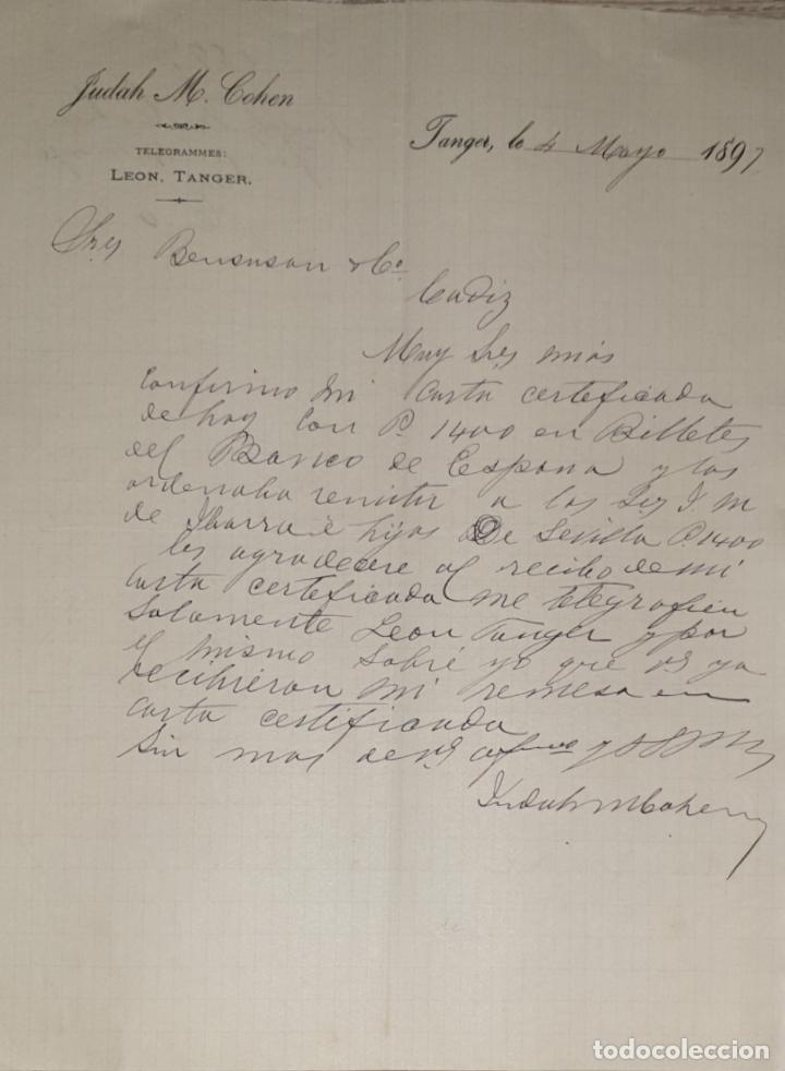 Cartas comerciais: Carta comercial. Judah M. Cohen. T&aacute;nger 1897
