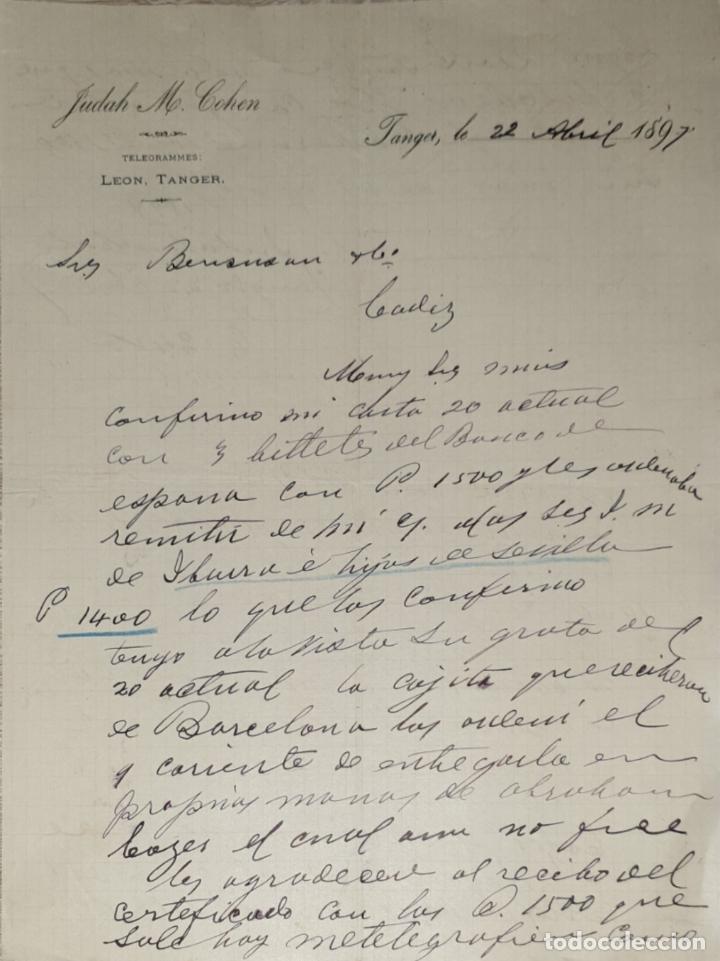 Cartas comerciais: Carta comercial. Judah M. Cohen. T&aacute;nger 1897