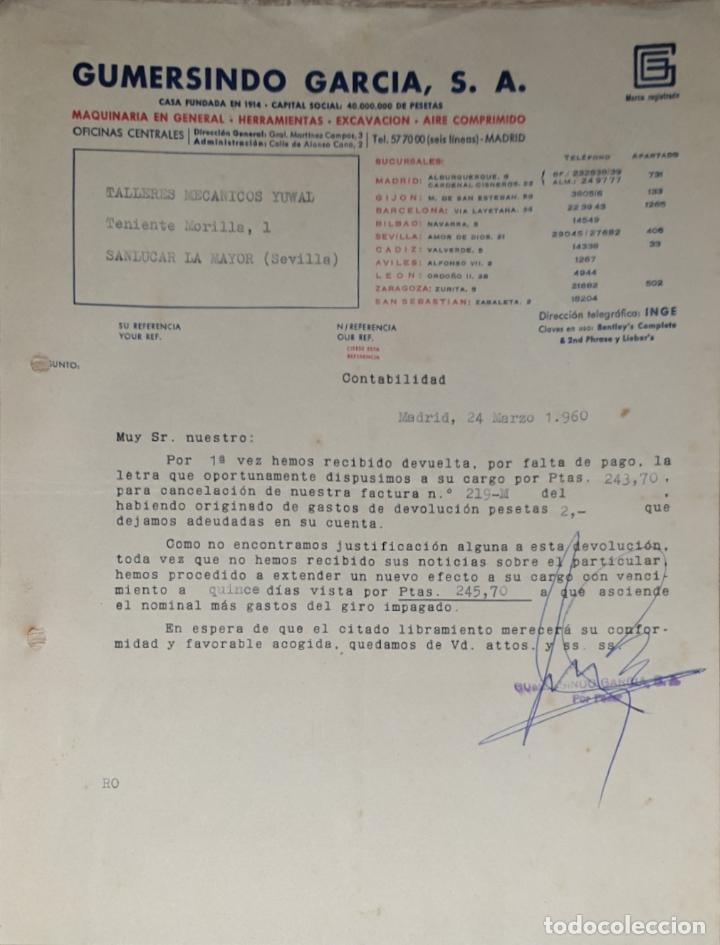 Cartas comerciais: Carta comercial. Gumersindo Garc&iacute;a S.A. Maquinaria en general-Herramientas. Madrid 1960