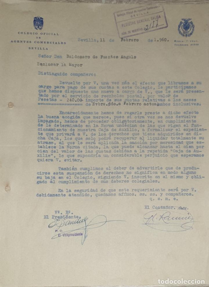 Cartas comerciais: Carta comercial. Colegio Oficial de Agentes Comerciales. Sevilla. Espa&ntilde;a 1960
