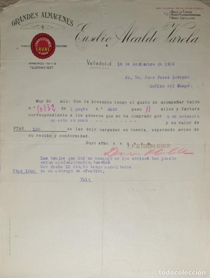Cartas comerciais: Carta comercial. Eusebio Alcalde Varela. Grandes Almacenes. Valladolid 1932