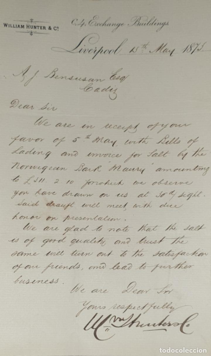 Cartas comerciais: Carta comercial. William Hunter & C&ordm; Liverpool 1873