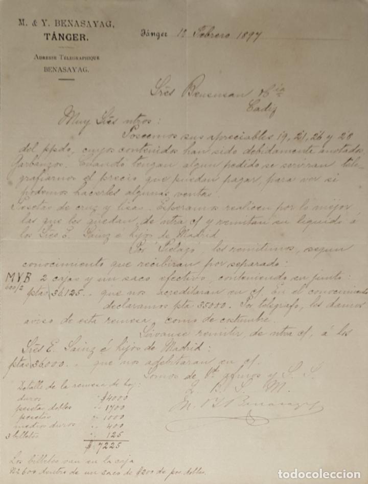 Cartas comerciales: Carta comercial. M.&Y. Benasayag. Tanger 1897