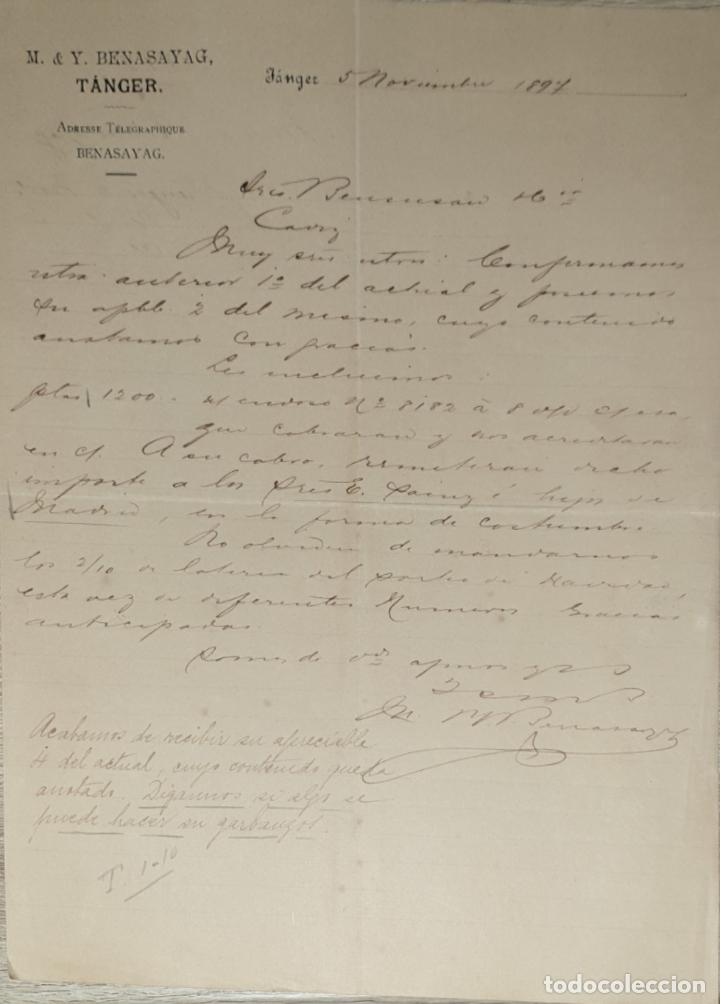 Cartas comerciales: Carta comercial. M.&Y. Benasayag. Tanger 1897