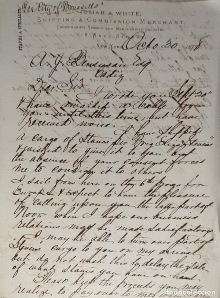 Cartas comerciais: Carta comercial. Josiah J. White. Shipping & Commission Merchant. New York 1878