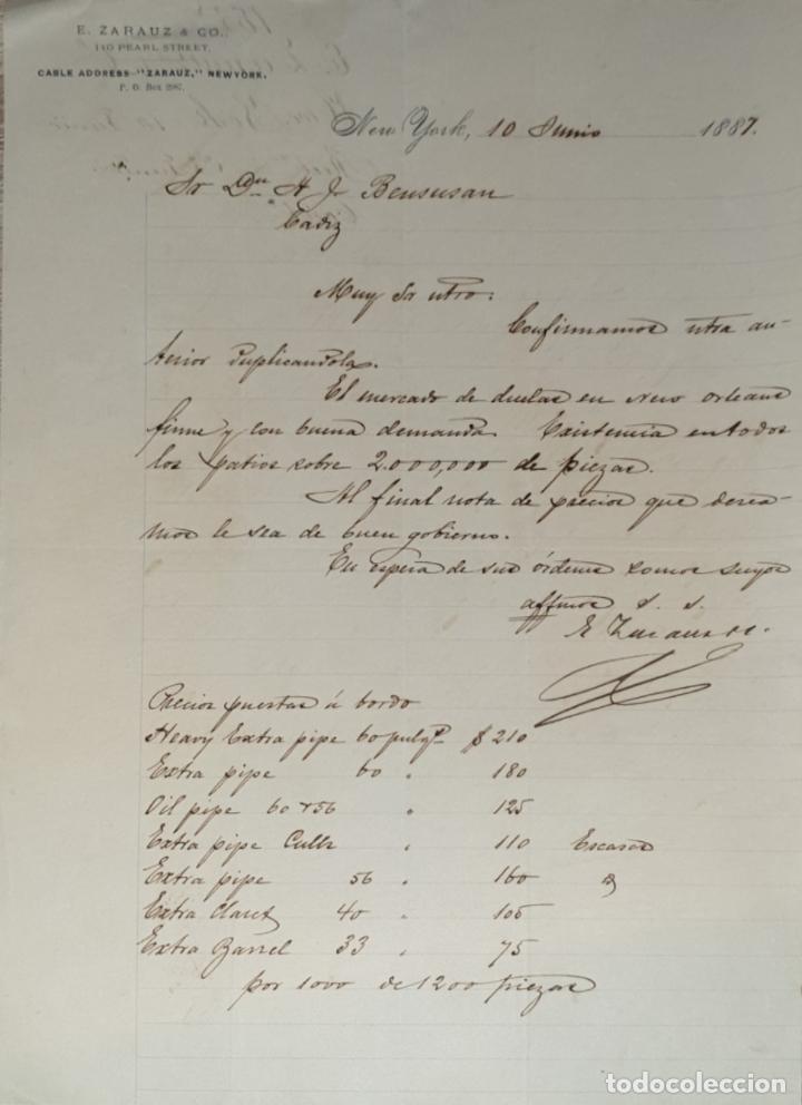 Cartas comerciais: Carta comercial. E. Zarauz & C&ordm;. New York 1887