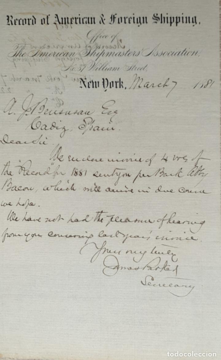 Cartas comerciais: Carta comercial. Record of American & Foreign Shipping. New York 1881