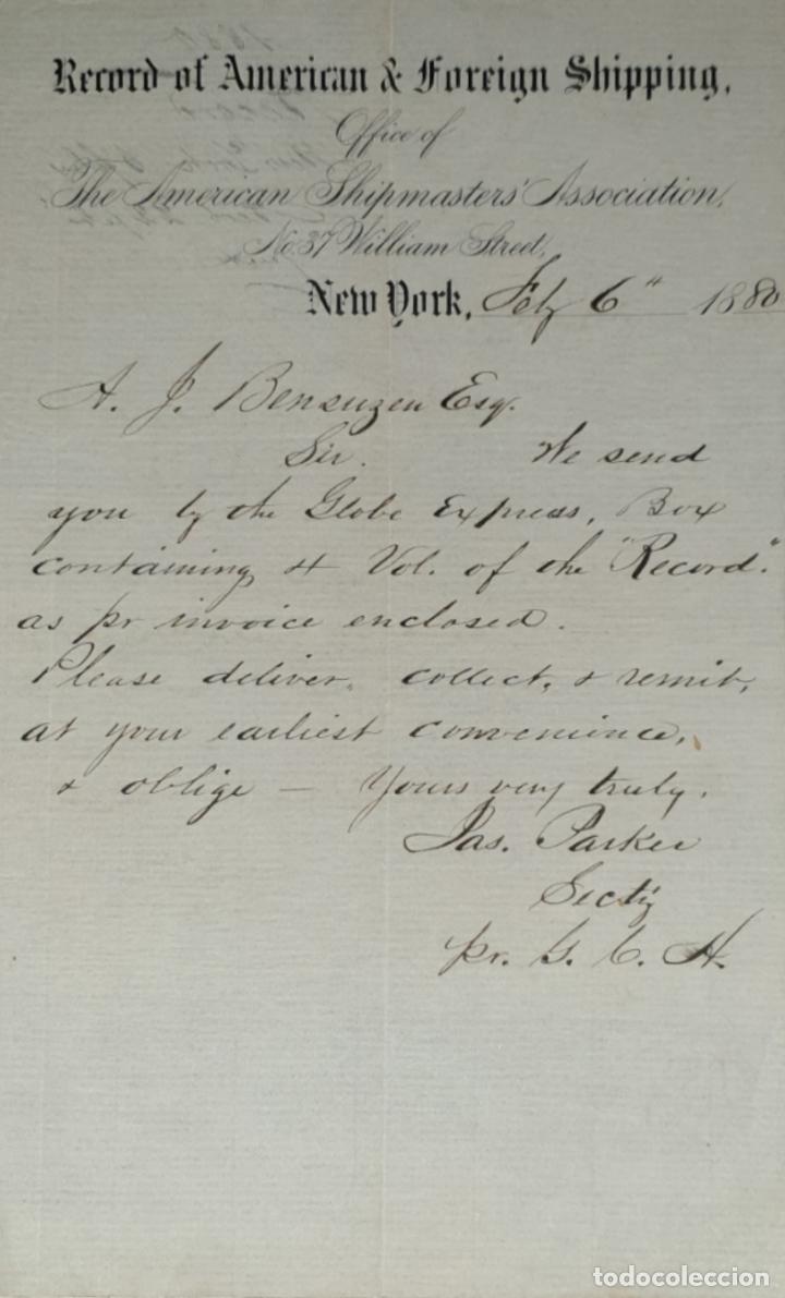 Cartas comerciais: Carta comercial. Record of American & Foreign Shipping. New York 1880
