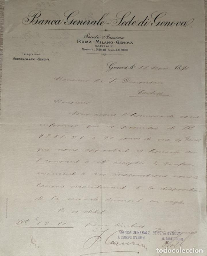 Cartas comerciais: Carta comercial. BAnca Generale-Sede di Genova. Genova. Italia 1890